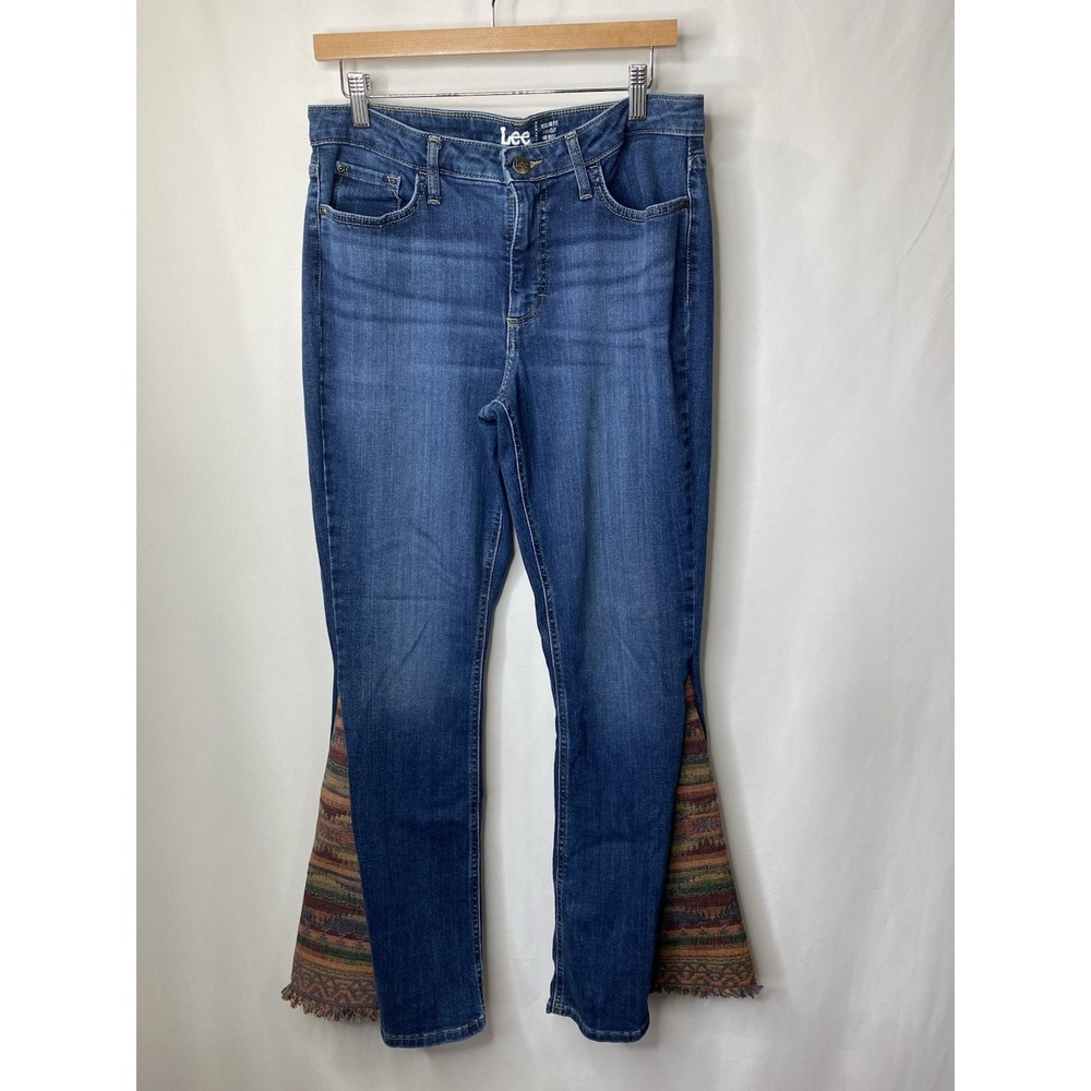 Handmade Upcycled Lee Womens Jeans Size 12 Split Leg Hippie Boho Festival Unique
